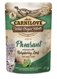 Вологий корм Carnilove cat pouch для котів, з фазаном і листям малини