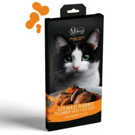 Рідкі ласощі Mavsy (Мавсі) Creamy Superfood Stewed Rabbit in Ripe Persimmon Sauce with Chia Seeds - для котів, у вигляді тушкованого кролика у підливці зі стиглої хурми з додаванням насіння чіа (5 стіків по 15 г)