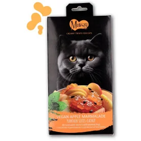 Жидкое лакомство Mavsy Creamy Superfood Vegan Apple Marmalade with Plantain Seeds with a Trail of Catnip - для кошек, в виде веганского яблочного мармелада с семенами подорожника со шлейфом кошачьей мяты (5 стиков по 15 г)