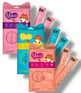 Набор жидких лакомств Mavsy-Creamy Treats - для кошек, ассорти 3 вкуса (15 стиков по 15 г)
