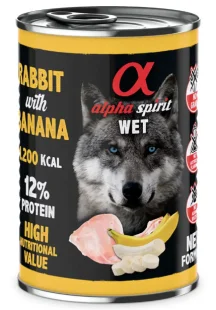 Полнорационный влажный корм Alpha Spirit WET Rabbit with Banana – для взрослых собак всех пород, с кроликом и бананами