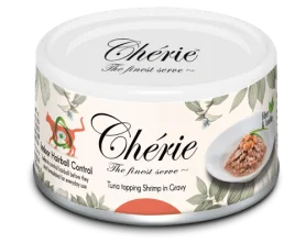Влажный беззерновой корм Cherie Hairball Control Tuna topping Shrimp in Gravy - для контроля образования комочков шерсти, с кусочками тунца и креветок в соусе