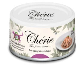 Влажный беззерновой корм Cherie Hairball Control Tuna Salmon – для контроля образования комочков шерсти, с кусочками тунца и лосося в соусе.