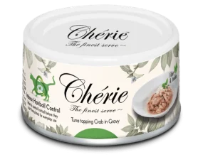 Влажный беззерновой корм Cherie Hairball Control Tuna & Crab – для контроля образования комочков шерсти, с кусочками тунца и краба в соусе.