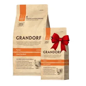 Набор сухого корма Grandorf Cat Adult Sterilized Turkey — для взрослых стерилизованных кошек с индейкой, 2 кг + 400 г