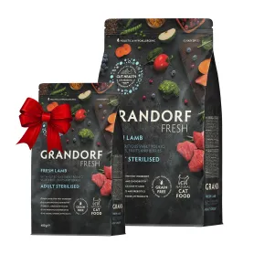 Набор сухого корма Grandorf Fresh Cat Sterilised Lamb & Sweet Potato - для взрослых стерилизованных кошек, с ягненком и бататом, 2 кг + 400 г
