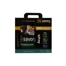 Набір сухого корму Savory Adult Cat Gourmand Fresh Turkey and Duck - для дорослих котів, зі свіжим м’ясом індички та качкою 2 кг + 3 банки по 200 г