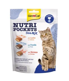 Вітамінні ласощі GimCat Nutri Pockets Sea Mix для котів з лососем, фореллю та креветками