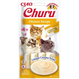 Беззернові рідкі ласощі INABA "Churu" - для котів, вершковий мус з куркою (4 стіки по 14 г)