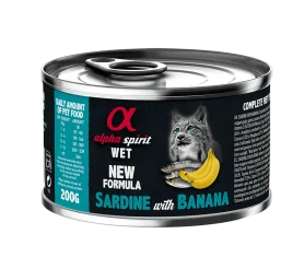 Полнорационный влажный корм Alpha Spirit Sardine with Banana для взрослых кошек всех пород с сардиной и бананами.