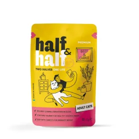 Беззерновой влажный корм Half&Half - для взрослых кошек, с говядиной и морковью в желе