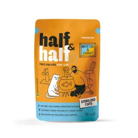 Беззерновой влажный корм Half&Half - для стерилизованных кошек, с белой рыбой и морковью в соусе 