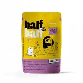 Влажный корм HalfHalf - для взрослых кошек, кусочки с уткой в соусе
