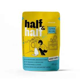 Беззерновой влажный корм HalfHalf - для взрослых кошек, кусочки с лососем в желе