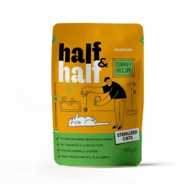 Влажный корм HalfHalf - для стерилизованных кошек, кусочки с индейкой в желе