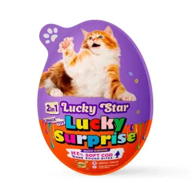 Ласощі-сюрприз 2 в 1 Lucky Star Lucky Surprise Soft Juicy Cod Pieces - для котів, з іграшкою та шматочками вʼяленої тріски