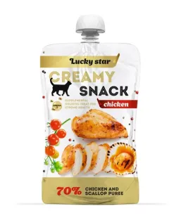 Ласощі Lucky Star Creamy Snack Chicken - для котів, лагідне пюре з куркою і морськими гребінцями