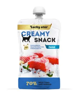 Ласощі Lucky Star Creamy Snack Tuna - для котів, лагідне пюре з тихоокеанського тунця та креветок