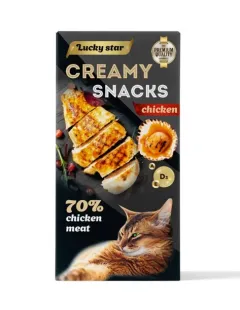 Рідкі ласощі Lucky Star Creamy Snack Chicken and Scallop Puree - для котів, з куркою та морськими гребінцями (6 стіків по 10 г)