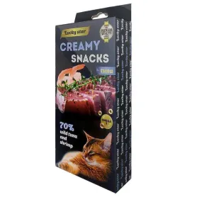 Рідкі ласощі Lucky Star Creamy Creamy Snack Tuna - для котів, з тихоокеанським тунцем та креветками (6 стіків по 10 г)