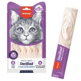Беззерновое жидкое лакомство Wanpy Creamy Lickable Treats Sterilized Turkey&Cranberry для стерилизованных кошек, с индейкой и клюквой (5 стиков по 14 г)