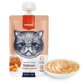Жидкий корм Wanpy Salmon Chicken & Carrot крем-пюре для кошек, с лососем, курицей и морковью