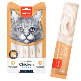 Жидкое лакомство Wanpy Creamy Lickable Treats Chicken & Crab для кошек, с курицей и крабом (5 стиков по 14 г)