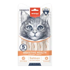 Жидкое функциональное лакомство Wanpy Functional Creamy Lickable Treat Digestive Health - для кошек с чувствительным пищеварением, с лососем и курицей (5 стиков по 14 г)