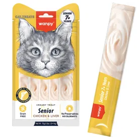 Жидкие лакомства Wanpy Creamy Lickable Treats Senior Chicken & Liver для пожилых кошек, с курицей и печенью, с лактобактериями и глюкозамином (5 стиков по 14 г)