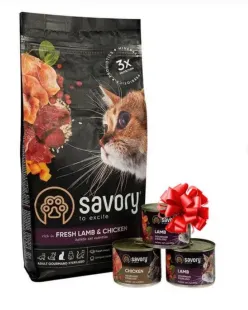 Сухий корм Savory Adult Cat Gourmand Sterilized rich in Fresh Lamb and Chicken - для дорослих стерилізованих котів, зі свіжим ягням і куркою
