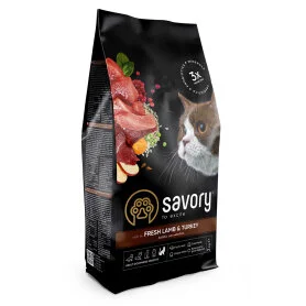 Сухий корм Savory Adult Cat Gourmand Sensitive Digestion rich in Fresh Lamb and Turkey - для дорослих котів з чутливим травленням, зі свіжим ягням та індичкою
