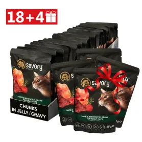 Блок влажных кормов Savory Adult, with Lamb and beetroot - для взрослых кошек, с ягненком и свеклой 18+4 шт х 85г
