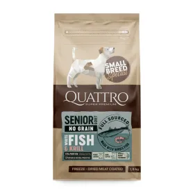 Беззерновий корм Quattro Senior and Diet Fish Small Breed для собак дрібних порід від 10 років та собак з надмірною вагою з білою рибою та крилем