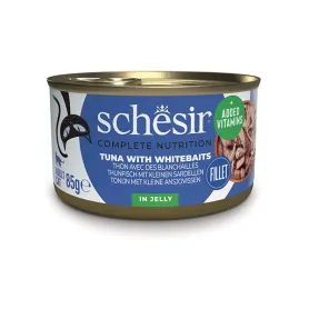 Полнорационный влажный корм Schesir Tuna Whitebait для кошек с тунцом и анчоусами в желе