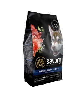 Сухий корм Savory Junior Large rich in Fresh Turkey and Chicken - для юніорів великих порід, зі свіжою індичкою і куркою