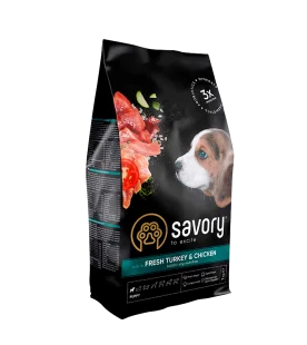Сухий корм Savory Puppy rich in Fresh Turkey and Chicken-для цуценят усіх порід, зі свіжою індичкою і куркою