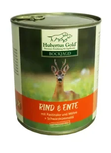 Влажный корм Hubertus Gold Rind & Ente (Хубертус) – для собак, с говядиной, уткой, пастернаком, морковью и маслом черного тмина
