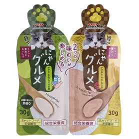 Рідкий корм CattyMan Complete Twins Pouch для котів з двома смаками: курка, молоко, ікра та тунець, курка, макрель