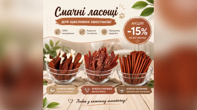 Знижка 15% на ласощі для собак AnimAll